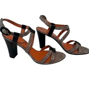 Via Spiga Women's Snakeskin Print Strappy Heels Sandals Black Wood Heel Size 9‎